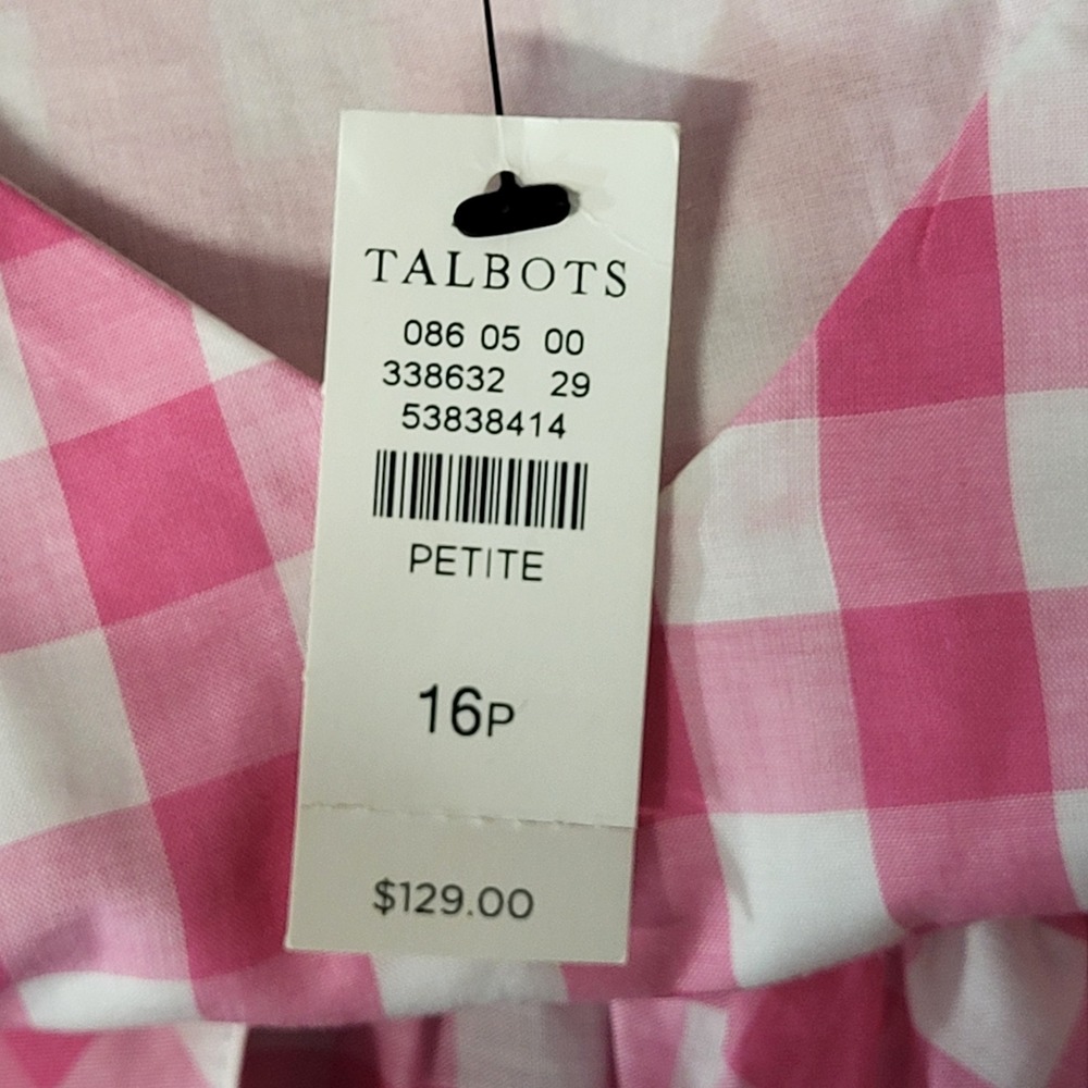 Talbots Gingham Flutter Sleeve Dress 16P Pink White Ruffle Tiered Midi NEW - Picture 2 of 13